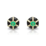 18K Yellow Gold Enamel + Emerald + Diamond Earrings // New