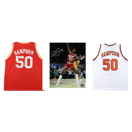 Ralph Sampson  Houston Rockets Jersey Inscribed "84 ROY" & "84-87 All-Star" + Ralph Sampson  University of Virginia Jersey Inscribed "3x CPOY" // Signed