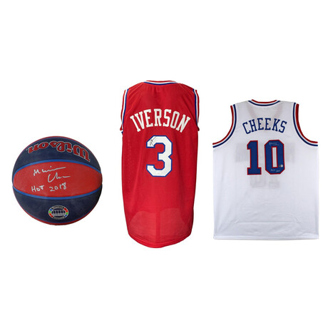 Allen Iverson Signed Jersey (JSA), Maurice Cheeks Signed Jersey Inscribed "HOF 2018" (Beckett), and Maurice Cheeks Signed 76ers Logo Basketball Inscribed "HOF 2018" (Schwartz)