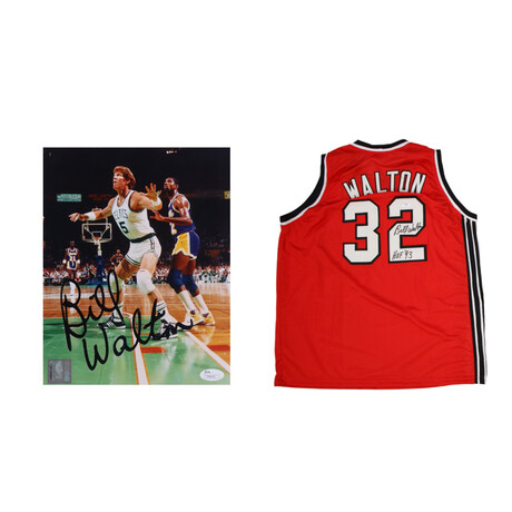 Bill Walton  Portland Trailblazer Jersey Inscribed "HOF 93"+ Bill Walton  Boston Celtics  Photo // Signed