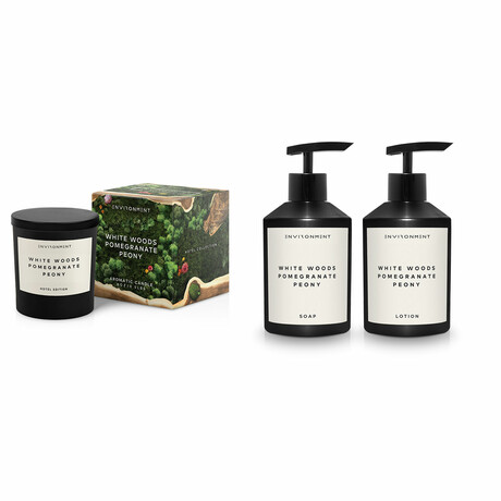 ENVIRONMENT Bundle // Lotion + Hand Soap + Candle // Inspired by The Aria Hotel® - White Woods | Pomegranate | Peony