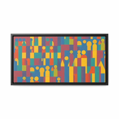 Canvas Printed Painting with Wooden Frame; Midcentury Modern - Abstract Stick Figure Symphony Collection (20x10" Black Frame)