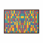 Canvas Printed Painting with Wooden Frame; Midcentury Modern - Abstract Stick Figure Symphony Collection (20x10" Black Frame)