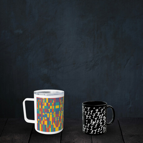 Mug Bundle II (Insulated Mug and Ceramic Mug) (1 White Insulated Mug, 1 Black Ceramic Mug)
