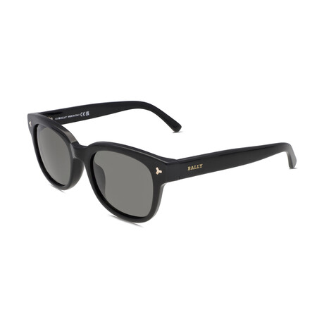 Bally // Men's H Square Sunglasses // Shiny Black + Smoke // New