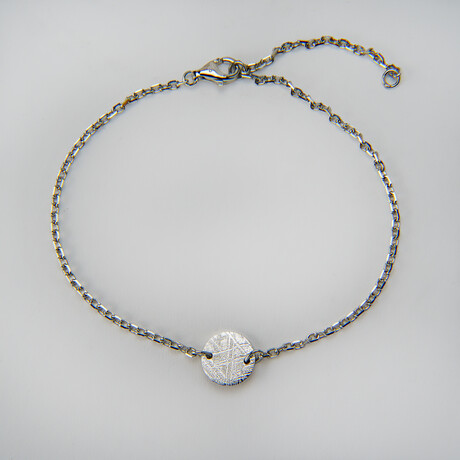 Genuine Muonionalusta Meteorite Pendant Bracelet with Adjustable 6" to 8" Sterling Silver Chain