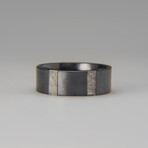 Genuine Seymchan Meteorite and Zirconium Banded Ring // Size 9