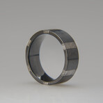 Genuine Seymchan Meteorite and Zirconium Banded Ring // Size 9
