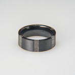 Genuine Seymchan Meteorite and Zirconium Banded Ring // Size 10