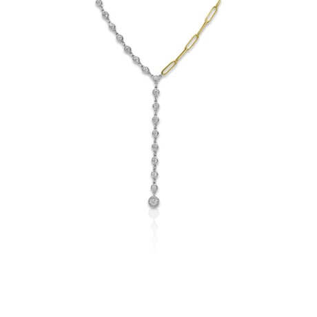 Fine Jewelry // 14K Yellow Gold + 14k White Gold Diamonds by Yard + PaperClip Necklace // 18" // Pre-Owned
