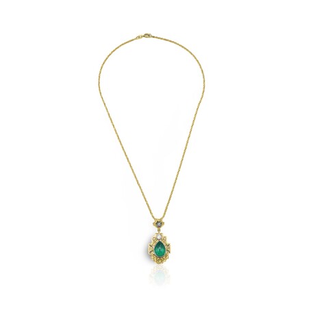 Fine Jewelry // 18K Yellow Gold + 18k White Gold Emerald + OMC Diamond Necklace // 16" // Pre-Owned