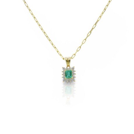 Fine Jewelry // 14K Yellow Gold + 18K Yellow Gold Emerald + Diamond Necklace // 18" // Pre-Owned