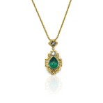 Fine Jewelry // 18K Yellow Gold + 18k White Gold Emerald + OMC Diamond Necklace // 16" // Pre-Owned