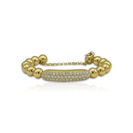 Jean Vitau // 18K Yellow Gold Diamond ID Open Cuff Bracelet // 6.75" // Pre-Owned