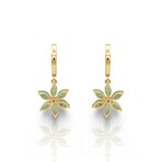 Fine Jewelry // 14K Yellow Gold Emerald + Diamond Flower Earrings I // New