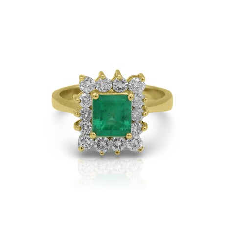 Fine Jewelry // 18K Yellow Gold Emerald + Diamond Ring // Ring Size: 6.5 // Pre-Owned
