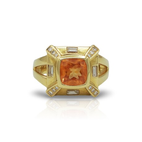 Fine Jewelry // 18K Yellow Gold Sapphire + Diamond Ring // Ring Size: 7.75 // Pre-Owned