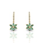 Fine Jewelry // 14K Yellow Gold Emerald + Diamond Flower Earrings I // New