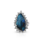 Fine Jewelry // 14K White Gold Boulder Opal + Diamond Ring // Ring Size: 7.25 // Pre-Owned