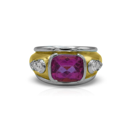 Fine Jewelry // 18K Yellow Gold + 18k White Gold Rubelite + Diamond Ring // Ring Size: 6.25 // Pre-Owned