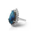 Fine Jewelry // 14K White Gold Boulder Opal + Diamond Ring // Ring Size: 7.25 // Pre-Owned