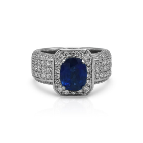 Fine Jewelry // 18K White Gold Sapphire + Diamond Ring // Ring Size: 6.25 // Pre-Owned