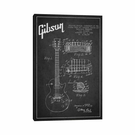 Gibson Guitar Charcoal Patent Blueprint by Aged Pixel (26"H x 18"W x 1.5"D)