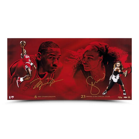 Upper Deck // Michael Jordan + Serena Williams Autographed “Respect” 36x18 Photo