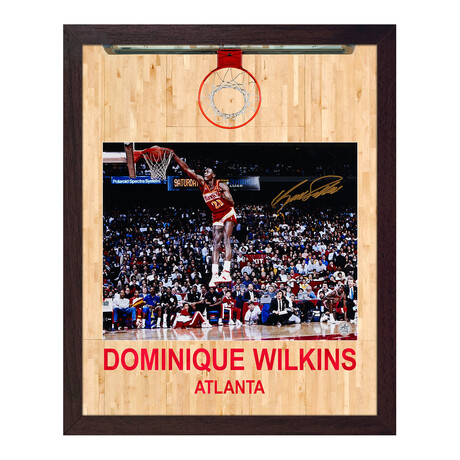 Autograph Authentic // Dominique Wilkins Signed Atlanta Hawks Aerial Hoop Graphic 19x23 Frame