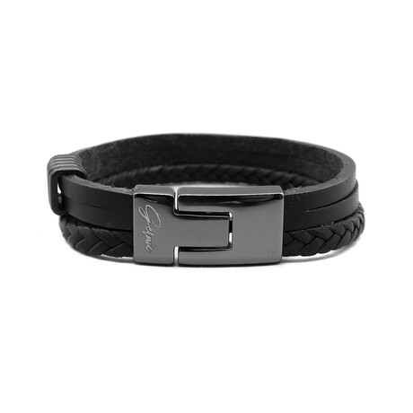 Premium Leather 3-Strap Montebello Men's Bracelet // Black (US: 8)