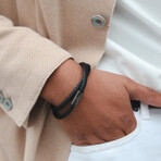Men's Pomona Braided Premium Leather Wrap Bracelet // Black (US: 8)