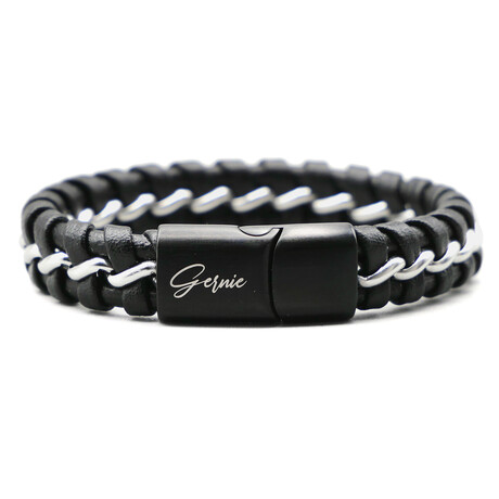 Men's Genuine Leather Braided Santa Monica Bracelet // Black Silver (US: 8)