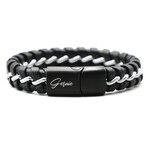 Men's Genuine Leather Braided Santa Monica Bracelet // Black Silver (US: 8.5)