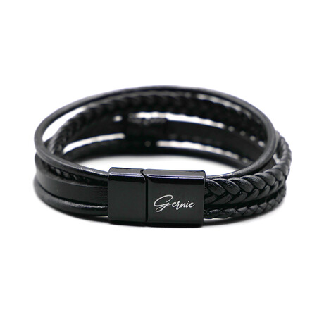 Premium Leather 5-Strap Pasadena Men's Wrap Bracelet // Black (US: 8)