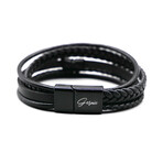 Premium Leather 5-Strap Pasadena Men's Wrap Bracelet // Black (US: 8.5)