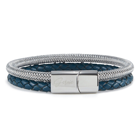 Men's Genuine Leather Selma Bracelet // Navy Silver (US: 8)