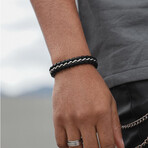 Men's Genuine Leather Braided Santa Monica Bracelet // Black Silver (US: 8.5)