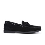 Genuine Suede Leather Slip-On Loafer Shoes with Lace for Men // Black (Euro: 40)