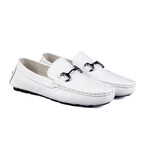 Genuine Leather Slip-On Loafer Shoes with Buckle for Men // White (Euro: 45)