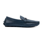 Genuine Leather Slip-On Loafer Shoes with Buckle for Men // Navy Blue (Euro: 43)