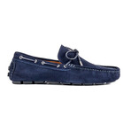 Genuine Suede Lace-up Leather Slip-On Loafer Shoes with Lace for Men // Navy Blue (Euro: 43)