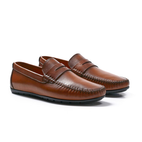 Genuine Leather Slip-On Loafer Shoes with Front Bow for Men // Tan (Euro: 40)