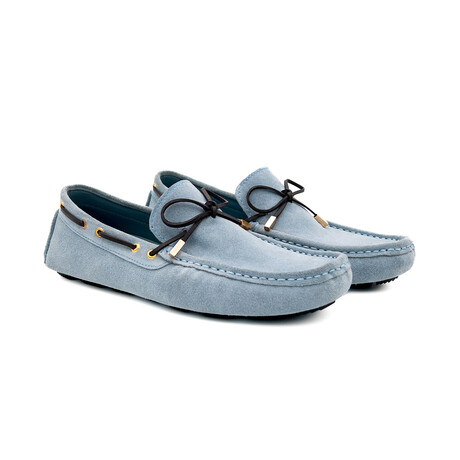 Genuine Suede Leather Slip-On Loafer Shoes with Lace for Men // Ice Blue (Euro: 40)