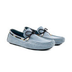 Genuine Suede Leather Slip-On Loafer Shoes with Lace for Men // Ice Blue (Euro: 45)
