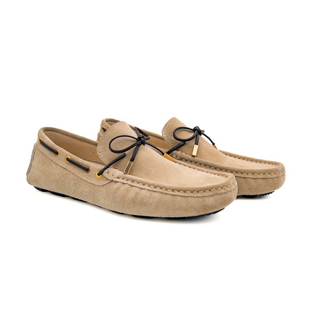 Genuine Suede Leather Slip-On Loafer Shoes with Lace for Men // Beige (Euro: 40)