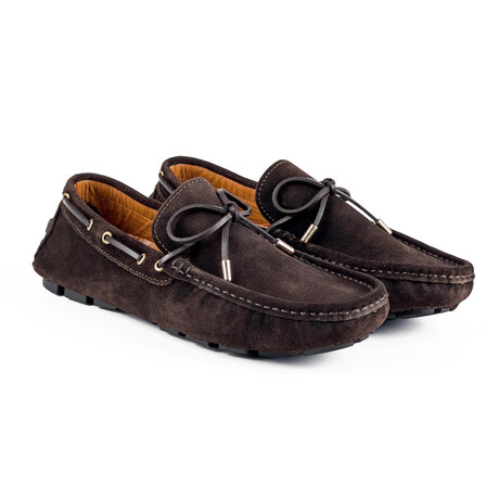 Genuine Suede Lace-up Leather Slip-On Loafers // Brown (Euro: 40)