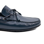 Genuine Leather Slip-On Loafer Shoes with Lace for Men // Navy Blue (Euro: 45)