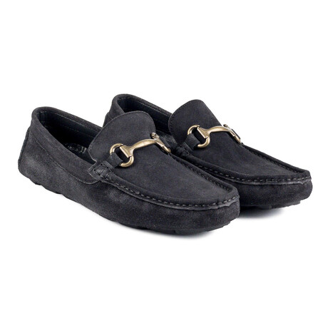 Genuine Suede Leather Slip-On Loafer Shoes with Buckle for Men // Dark Grey (Euro: 40)