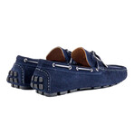 Genuine Suede Lace-up Leather Slip-On Loafer Shoes with Lace for Men // Navy Blue (Euro: 40)