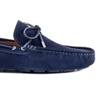 Genuine Suede Lace-up Leather Slip-On Loafer Shoes with Lace for Men // Navy Blue (Euro: 44)